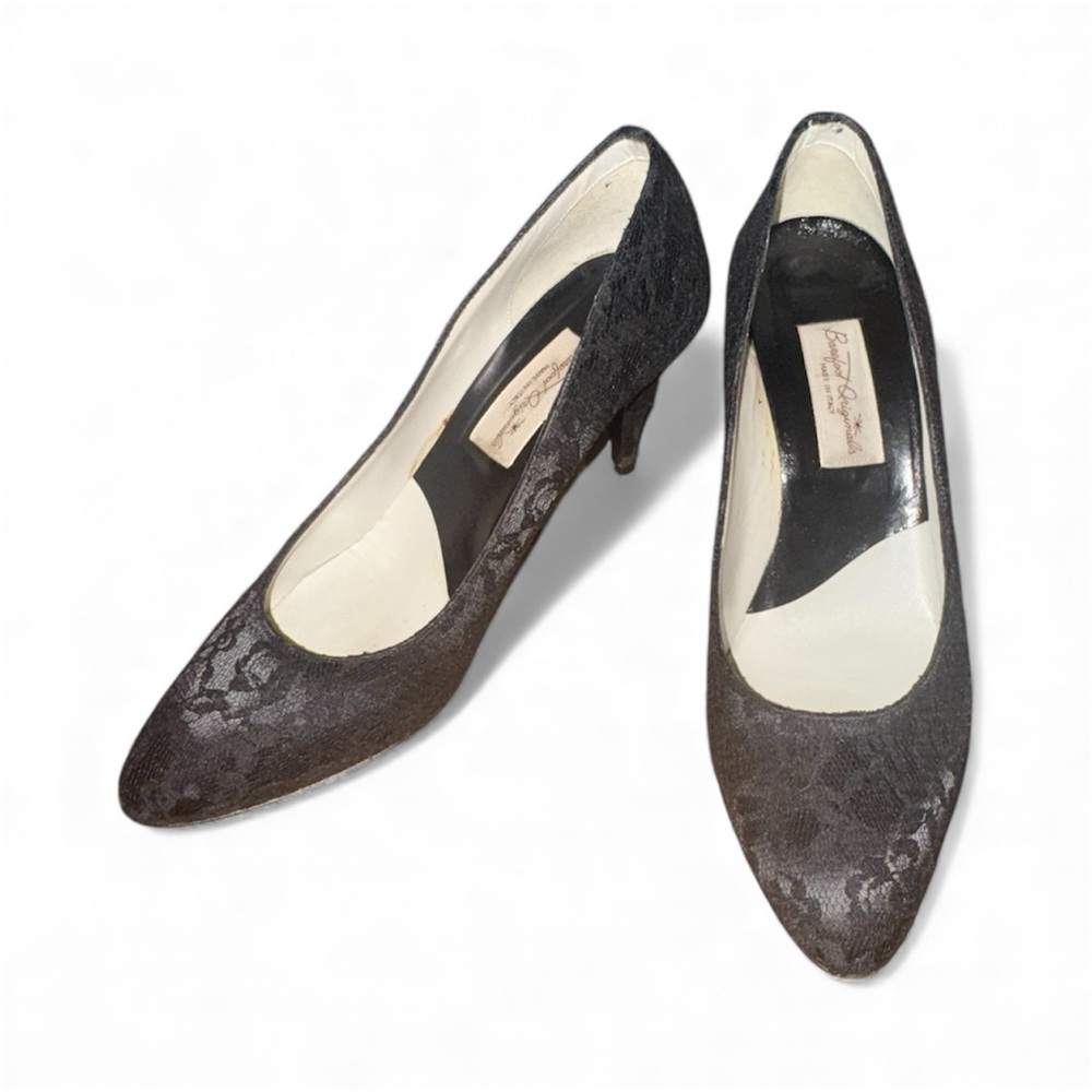 Vintage Barefoot Originals Black Lace Heels